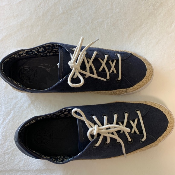 Tory Burch Canvas Platform Lace Up Espadrille Sz 9 - Picture 6 of 12